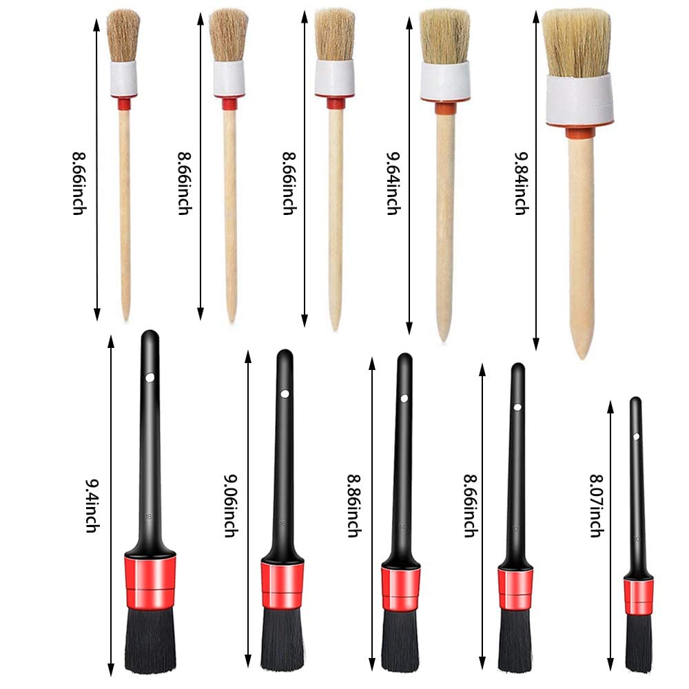 10PCS DUALSHINE Car Auto Detailing Brush Set, Auto Detailing Brushes Cleaner Car Detailing Brushes Exterior, Car Interior Brush for Detailing Cars Automotive Interior, Wheels, Exterior, Leather