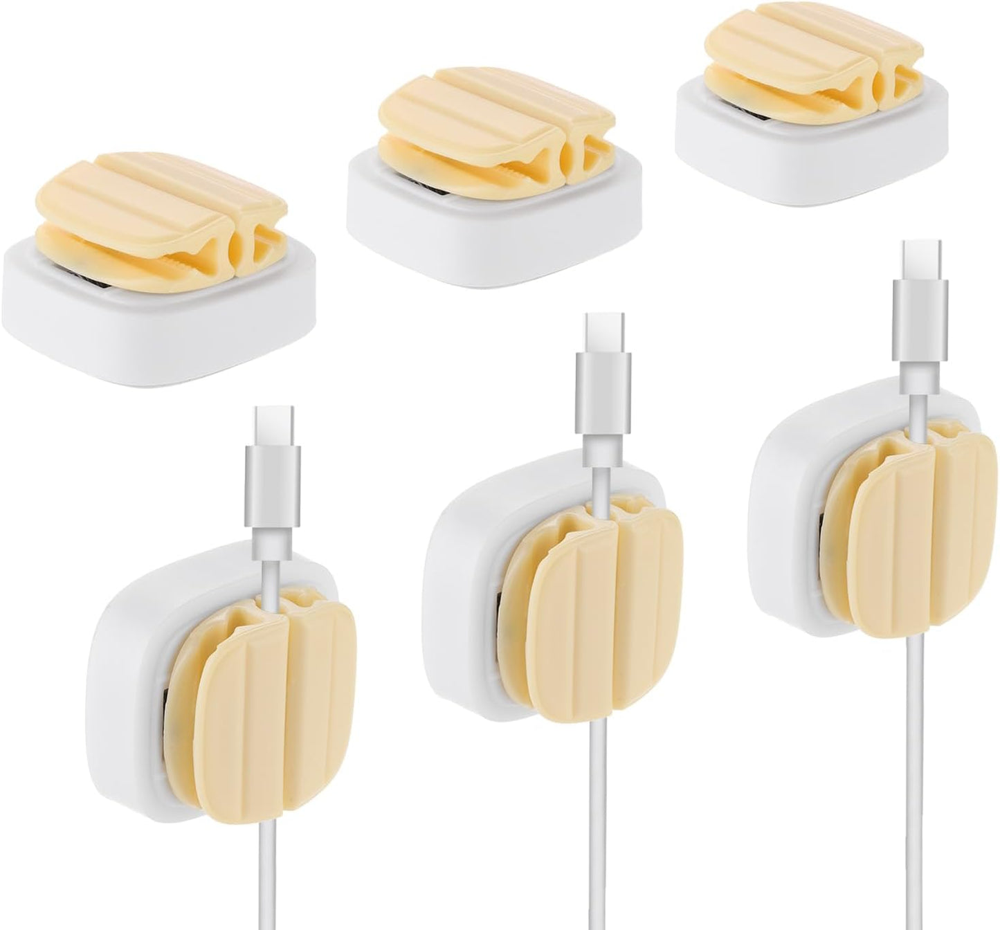 MECCANIXITY 6Pcs 3-in-1 Cord Organizer Spring Cable Clip Holder, Yellow Adhesive Adjustable Cord Cable Holder