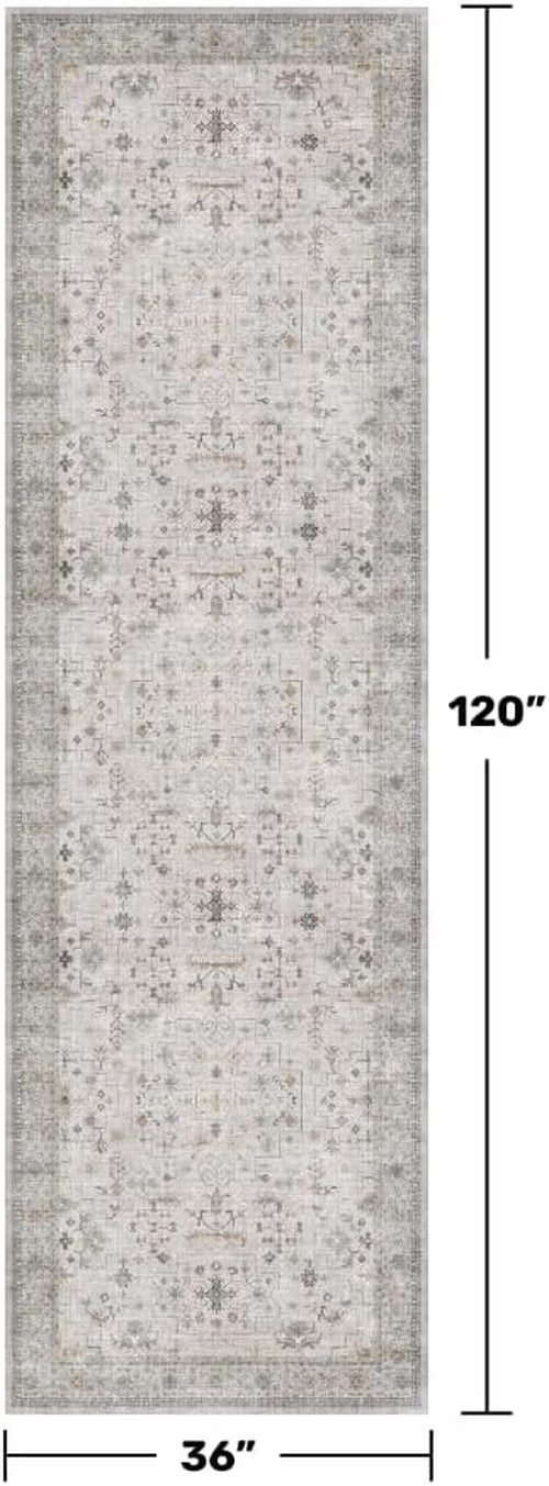 Hazo Haus Light Gray Kitchen Rug - Modern Boho Floral Design | Washable Non-Slip 10 ft Runner