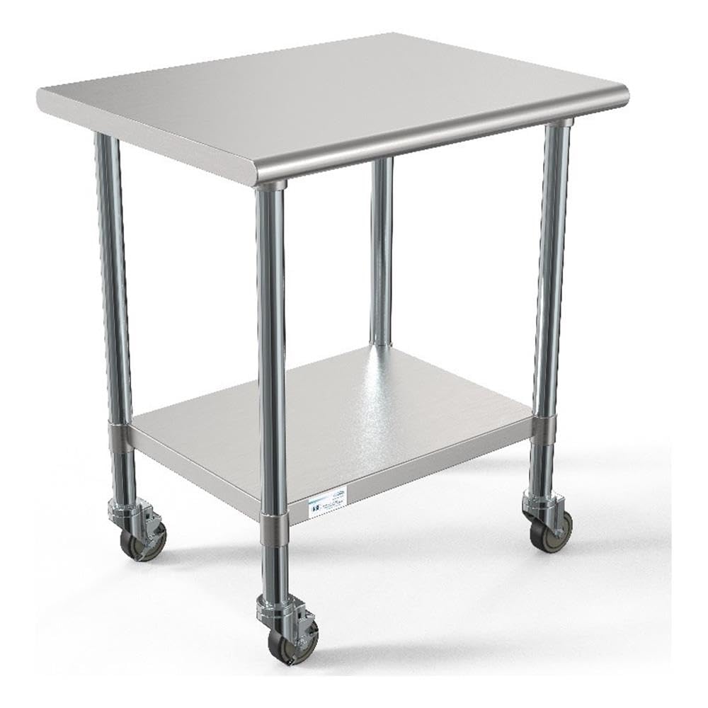 KoolMore Commercial 24x30'' Stainless Steel Work Table with Wheels for Restaurant or Home Use, Under Storage Shelf Food, Tools, Equipment, & Hardware, Heavy Duty Metal Workspace (CT2430-18C), Silver