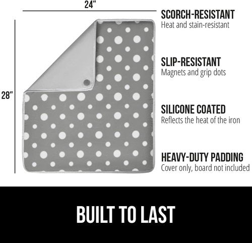 GORILLA GRIP Ironing Board Cover & Pad - Scorch Resistant Silicone Coating, 28x24" Polka Dots