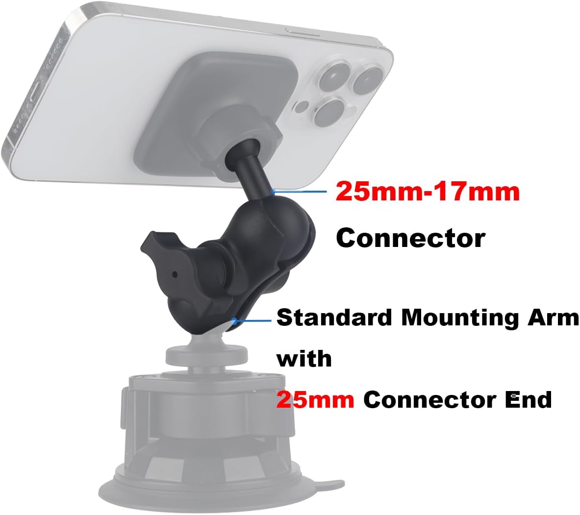 Rigdance 1 inch 17mm 25mm 17mm (2.4" to Ball Adapter for RAM Mounts B Size Double Socket Arm, Compatible with Garmin