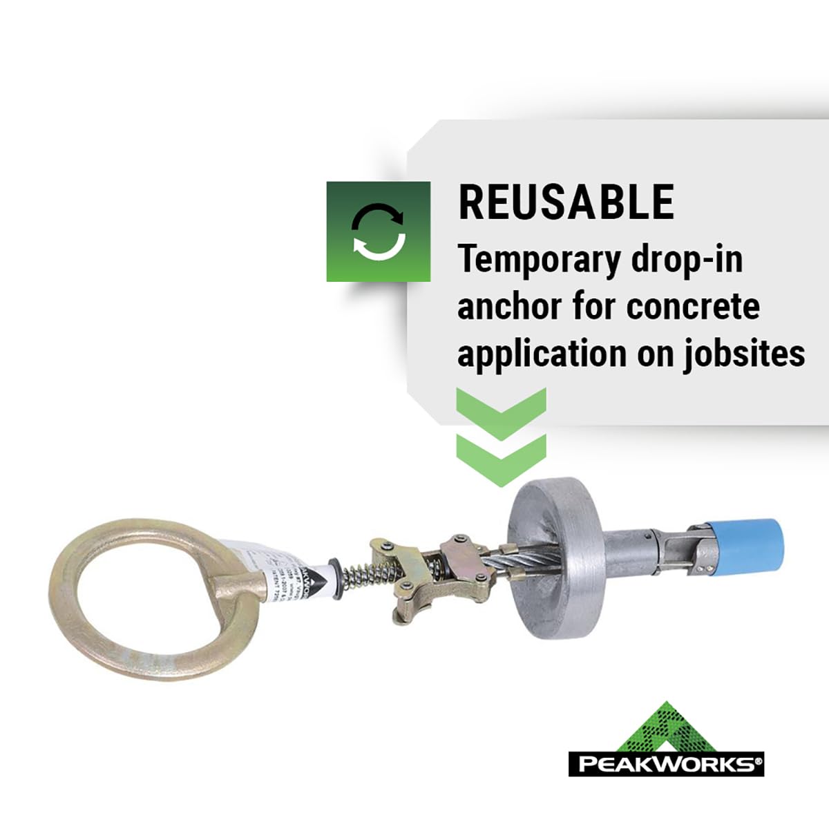 Peakworks Temporary Reusable Drop-In Anchor for Concrete - Industrial, Construction, Roofing Fall Protection - ANSI & OSHA Compliant - 3/4" (19 mm)