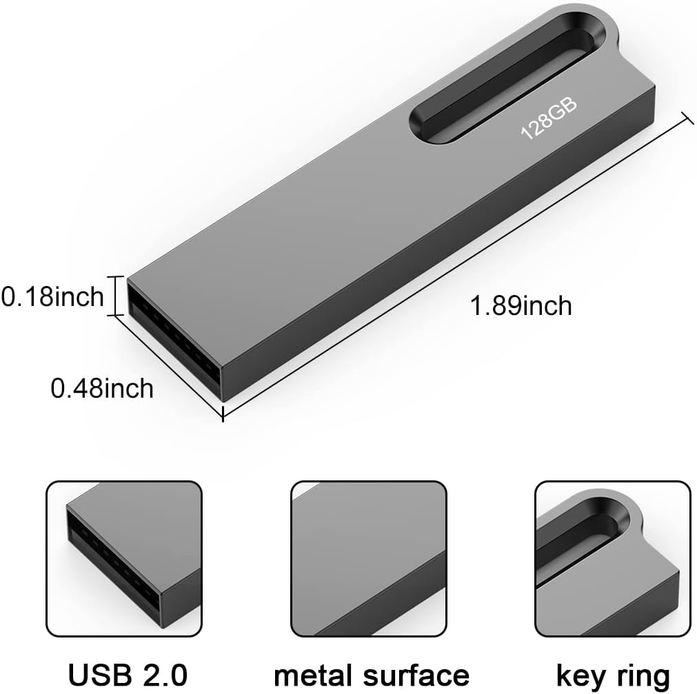 Aiibe 128GB 2 Pack 128gb 128 2.0 (128G, 2 Flash Drive Metal USB Drive Thumb Drive with Keychain Waterproof Jump Drive