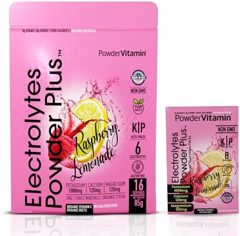 Electrolytes Powder Plus, Keto, Raspberry Lemonade, Sugar Free, Pink Himalayan Salt, 1000mg Potassium, 120mg Calcium, 120mg Magnesium, Non-GMO, Zero Calories, (16 Hydration Packets)