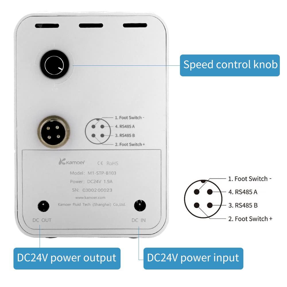 Kamoer M1-STP Intelligent Peristaltic Pump 24V Stepper Motor Adjustable Programmable Low Flow Liquid Dosing Pump with Control for Laboratory Aquarium 0-88ml/min