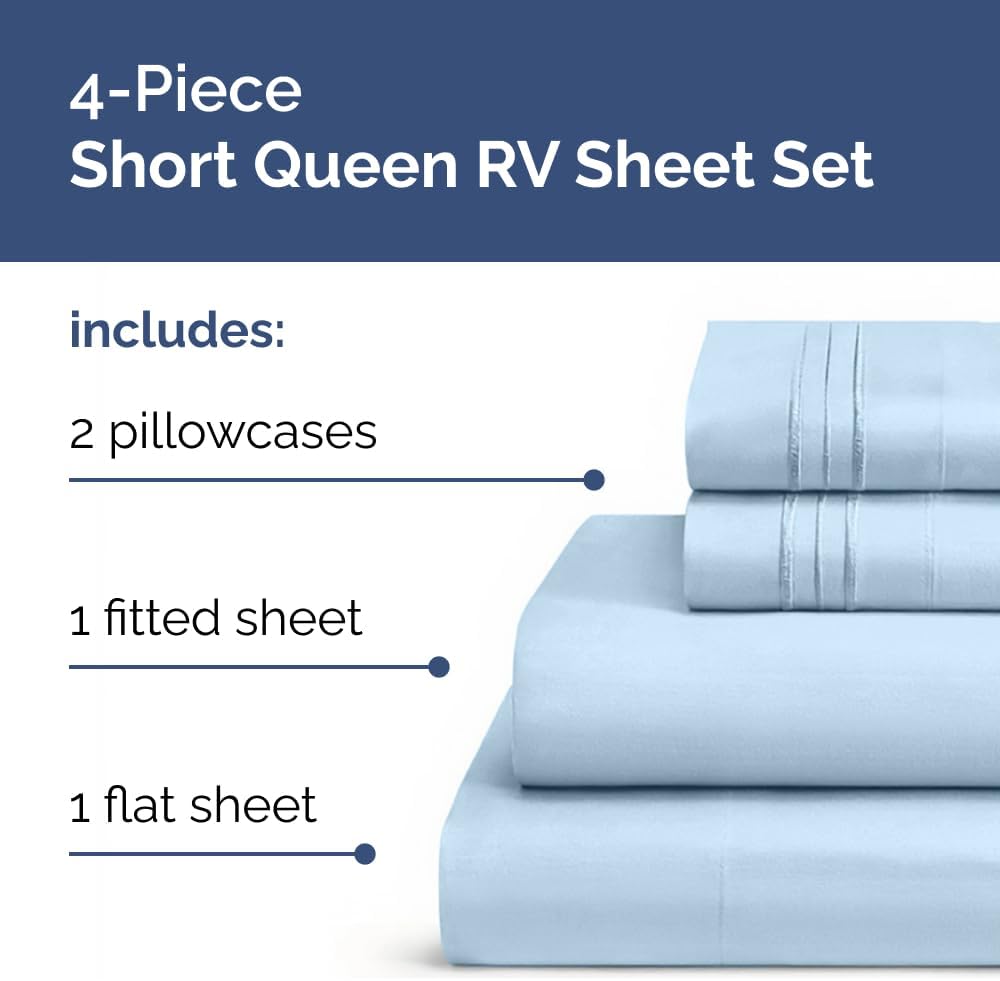 Skiennix Short Queen Size 4-Piece Sheet Set - Soft, Breathable & Cooling Bed Sheets - Deep Pockets - Light Blue