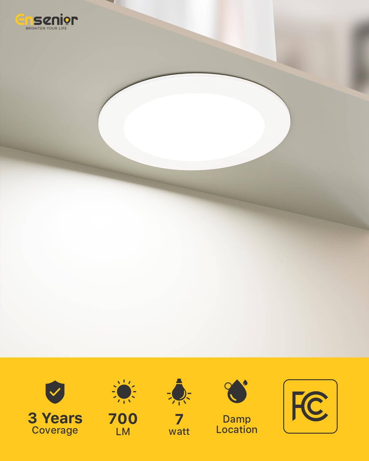 Ensenior 4 Inch Dimmable LED Can Lights, 5CCT Adjustable Color Temperature, 700LM, Model XY4-4I-5CCT, IC & Damp Rated,
