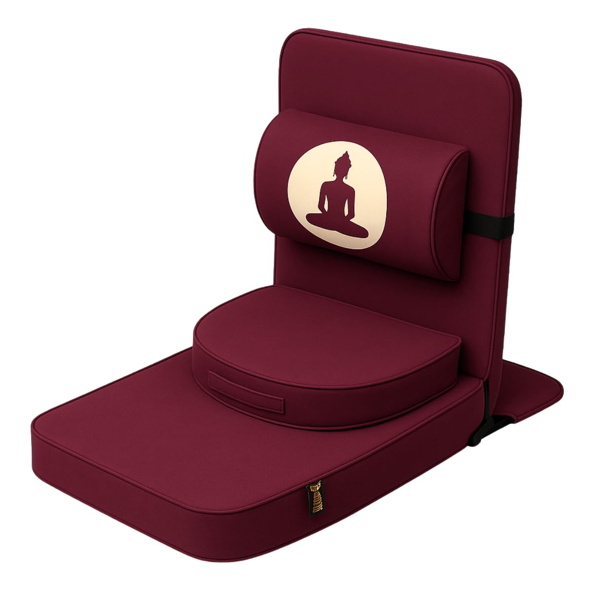 Friends of Meditation Relaxing Buddha Meditation Chair | Detachable Rectangular Back Support & Zafu Cushion | Portable Folding Chair | Floor Chair with Back Support | Yoga Chairs for Adults | Maroon