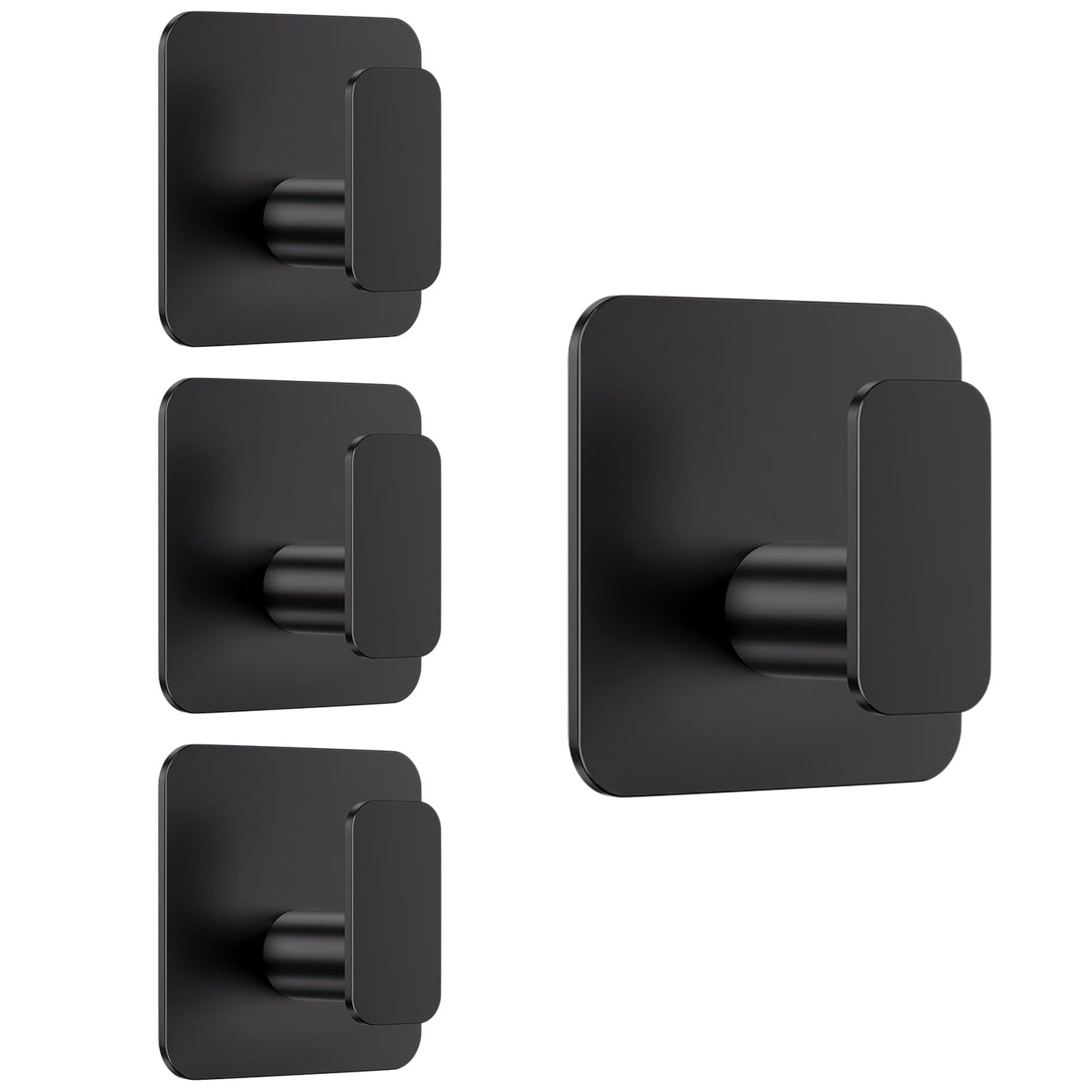 Aikzik Black Hooks for Hanging Heavy Duty, Adhesive Hooks for Shower, Bathroom, Kitchen, Robe, Towel, Coat, Waterproof & Rustproof Hook for Walls No Damage, Sticky Wall Towel Hooks - 4 Pack