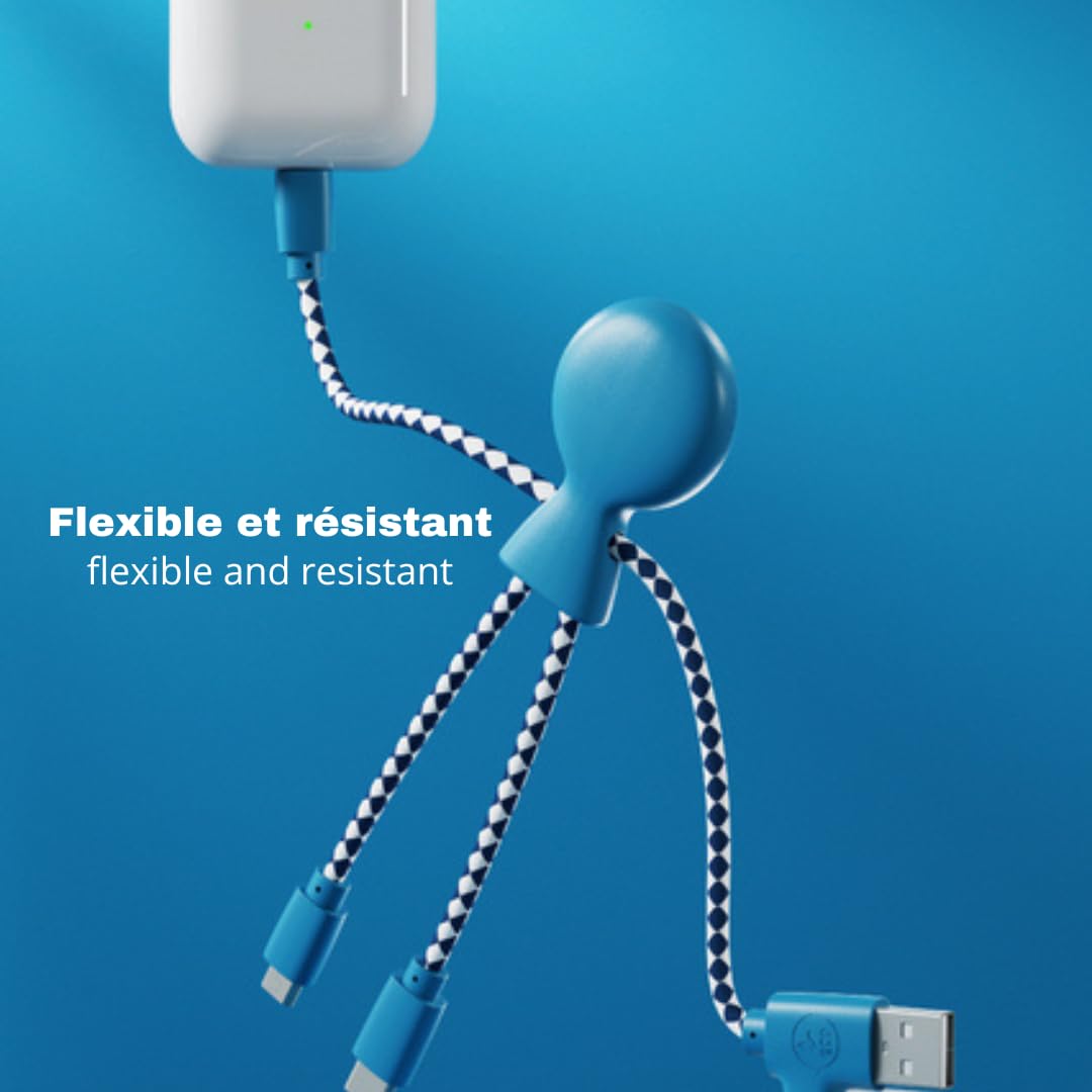 4 1 Xoopar Multi USB Cable in - Universal Charger Made from Recycled Plastic - USB, USB-C, Lighting, Micro USB Ports