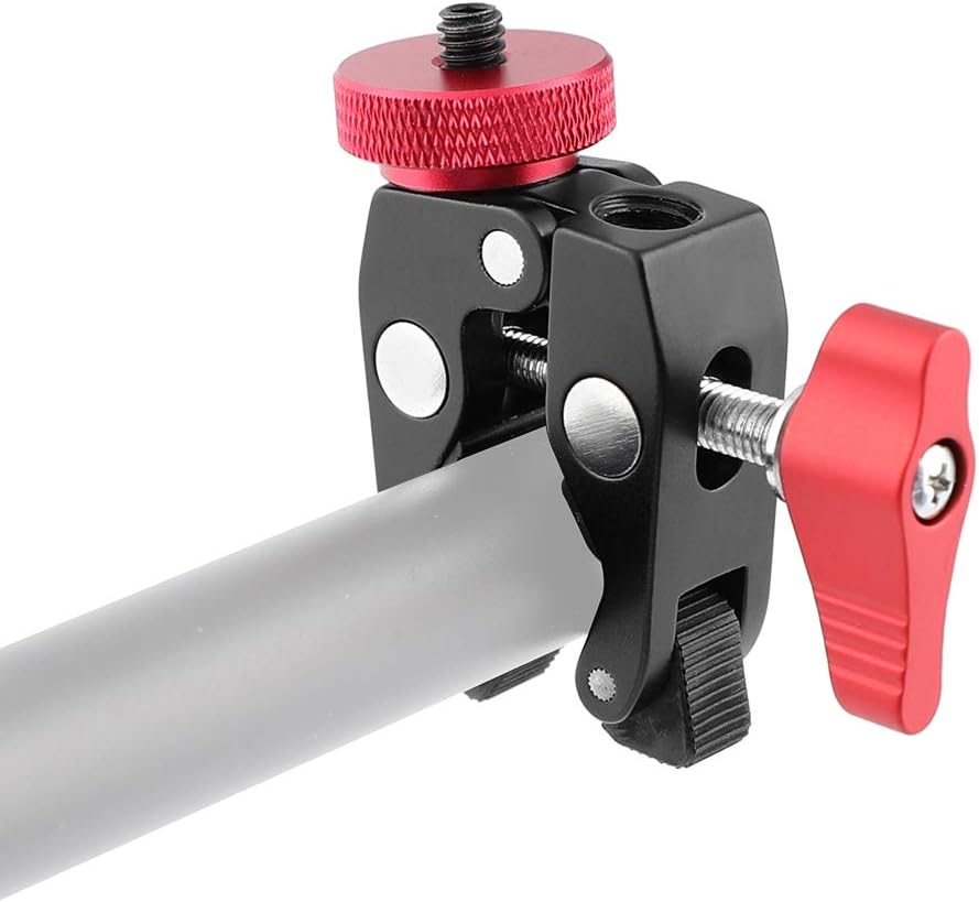 1/4" Crab Clamp Holder with Screw Adapter for Studio Flash Light Camera Tripod (Red)