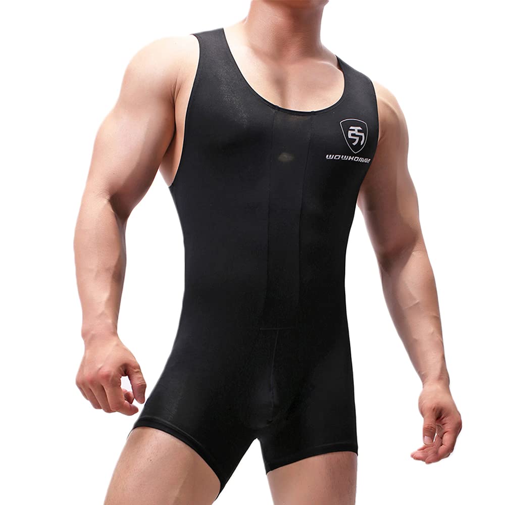 WMIERFI Men's Wrestling Singlet Athletic Leotard One Piece Sport Bodysuit Gym Outfit Active Underwear Black