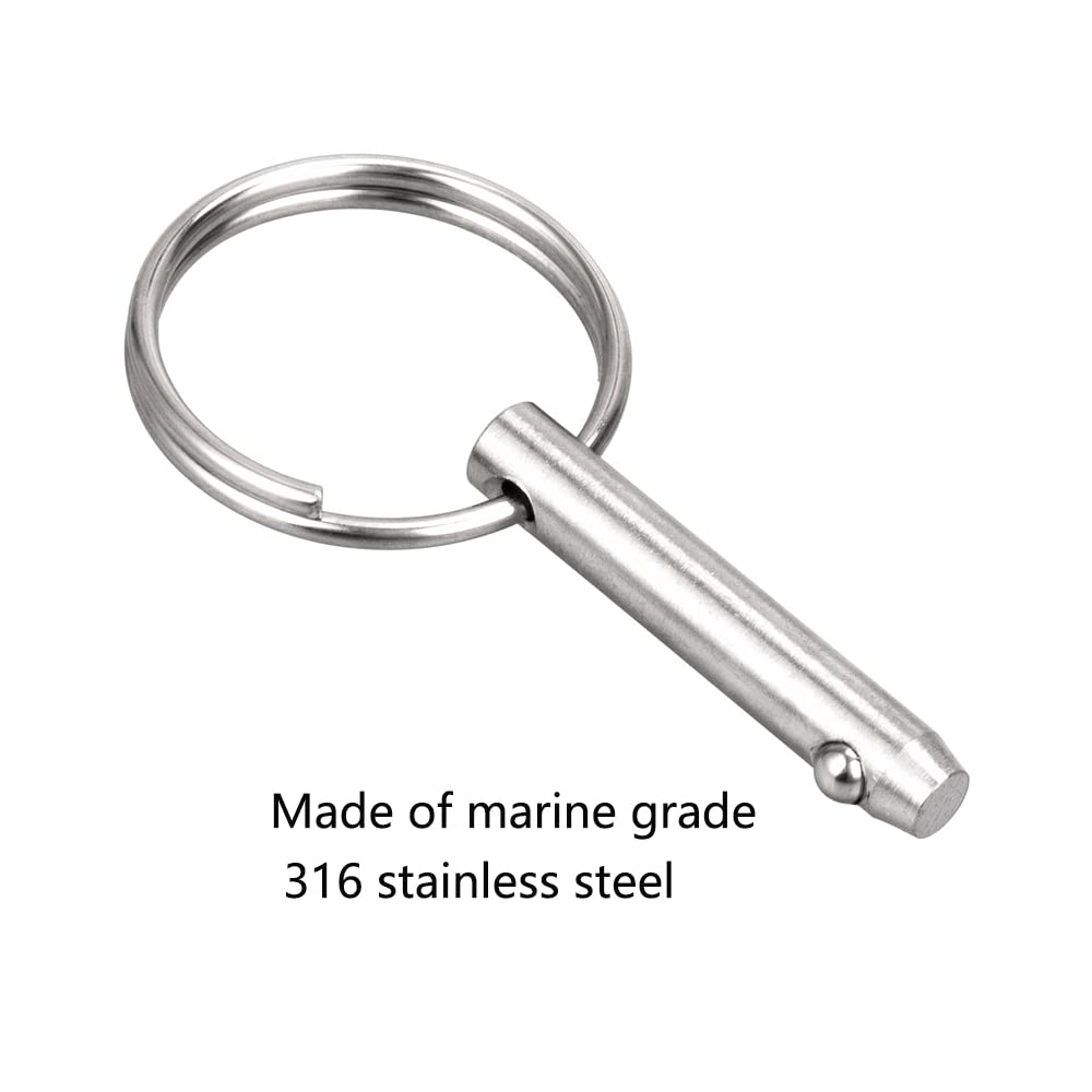 2 PCS Marine 316 Stainless Steel Quick Release Pin Bimini Top Pin, Diameter 1/4"(6.3 mm), Overall Length 1.5"(38 mm), Usable Length 1"(25.4 mm)