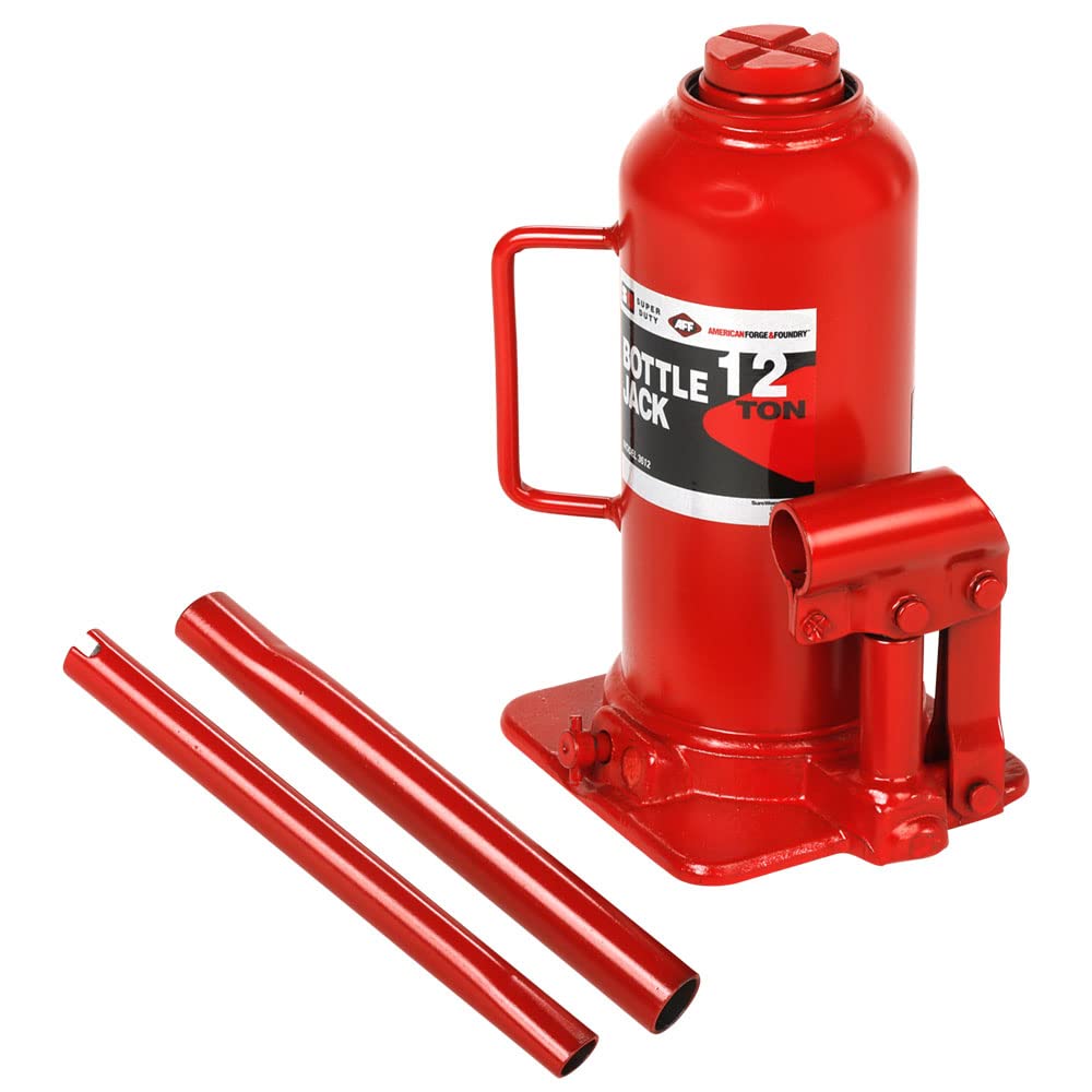 AFF Super Duty 12 Ton Hydraulic Bottle Jack, Manual, Welded Cylinder, High-Grade Steel Construction, Forged and Welded Base, 3612