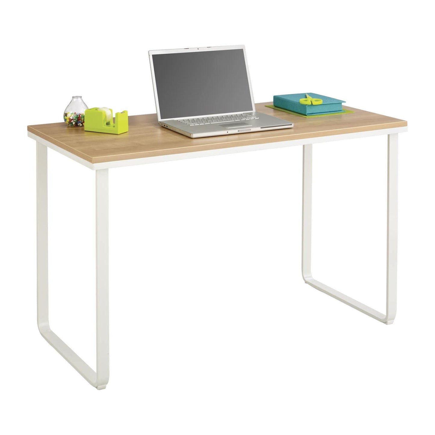 Safco Simple Design Table Desk with Sled Base, , Beech Top White Legs (1943BHWH)
