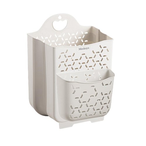 Mcckoys Foldable Hanging Laundry Baskets with Carry Handle Plastic Laundry Hamper Wall Adhesive Hanging Storage Basket Dirty Clothes Storage Bin Multi-function Storage Container Combo 2-piece Set