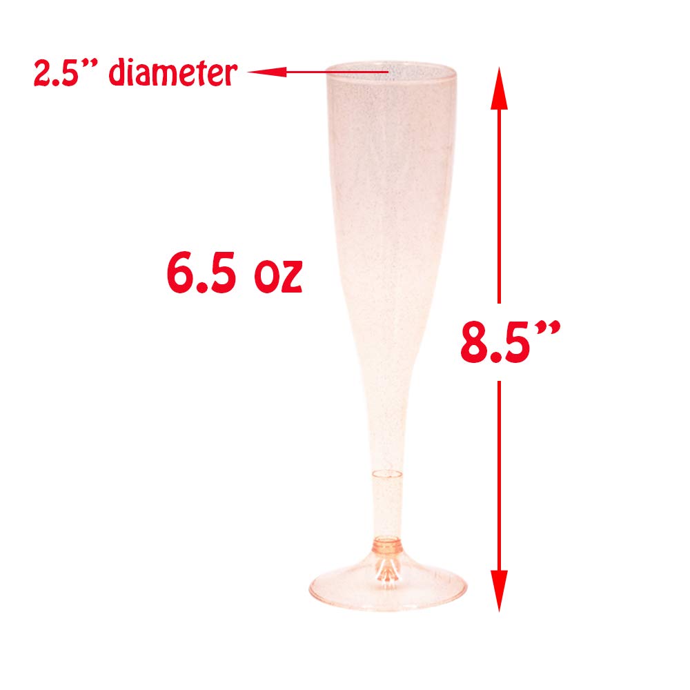 Homy Feel Rose Gold Glitter Plastic Champagne Flutes 30 Pack, 6.5 OZ Disposable Plastic Wine Glasses, Reusable Champagne Glasses, Mimosa Bar Glasses for Bridal Shower Birthday New Year Christmas