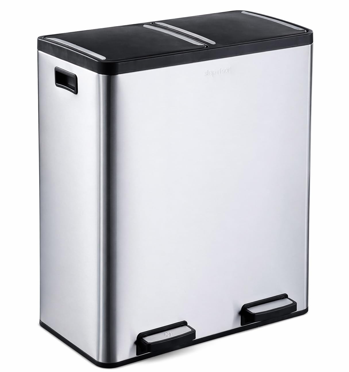 Step N' Sort The 18.5 Gallon Extra Large Capacity, Soft-Step, Dual Trash and Recycling Bin with Removable Inner Bins, Silver