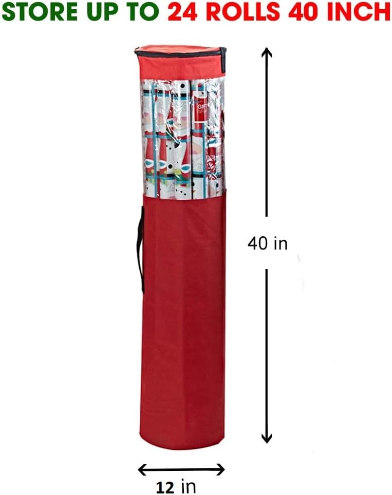 ProPik Wrapping Paper Storage Bag - Heavy Duty Organizer for Up to 24 Rolls | 40-Inch Clear PVC with Handles