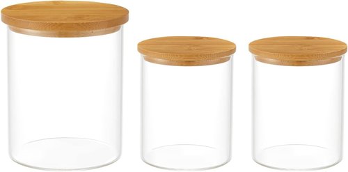 INIUNIK Glass Qtip Holder Dispenser Set - 3 Pack Clear Apothecary Jars for Bathroom Organization | 20 oz & 11 oz