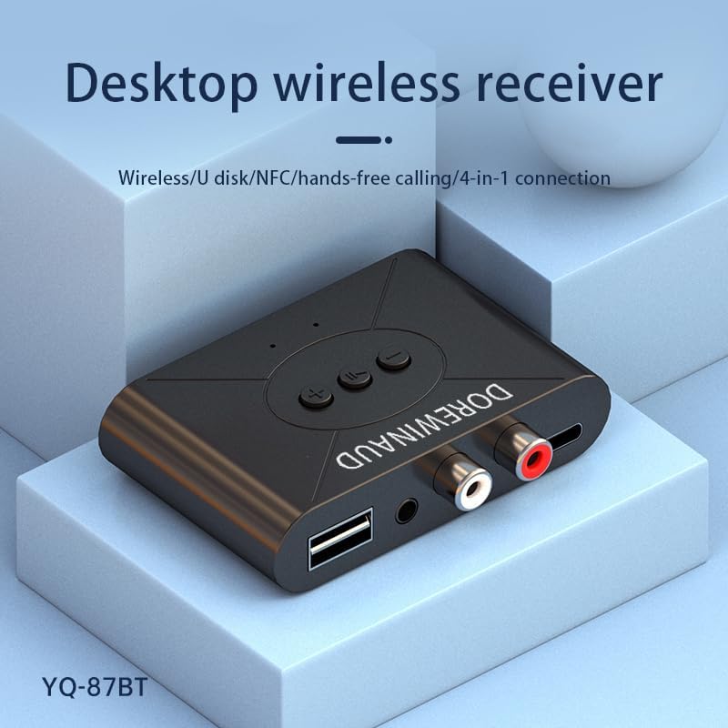 DOREWINAUD 5.3 Bluetooth Audio Receiver, Wireless Audio Receiver RCA Adapter for Stereo, USB Flash Drive/NFC One Key