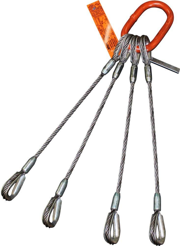 Four Leg Bridle Wire Rope Sling | 14 Ton Vertical Rated | Heavy-Duty Thimble-to-Thimble | 5/8" Dia. | 3' Length | EIPS 6x25 IWRC | Hanes Supply (HSI) Heavy Duty Rigging Cable for Lifting and Towing