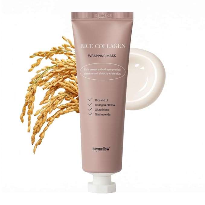daymellow Rice Collagen Wrapping Mask 2.36 fl. oz / 70ml ??Korean Peel-Off Facial Mask with Hydrolyzed Collagen, Hydrating & Firming, Overnight Gentle Pore Tightening for Glowing Glass Skin