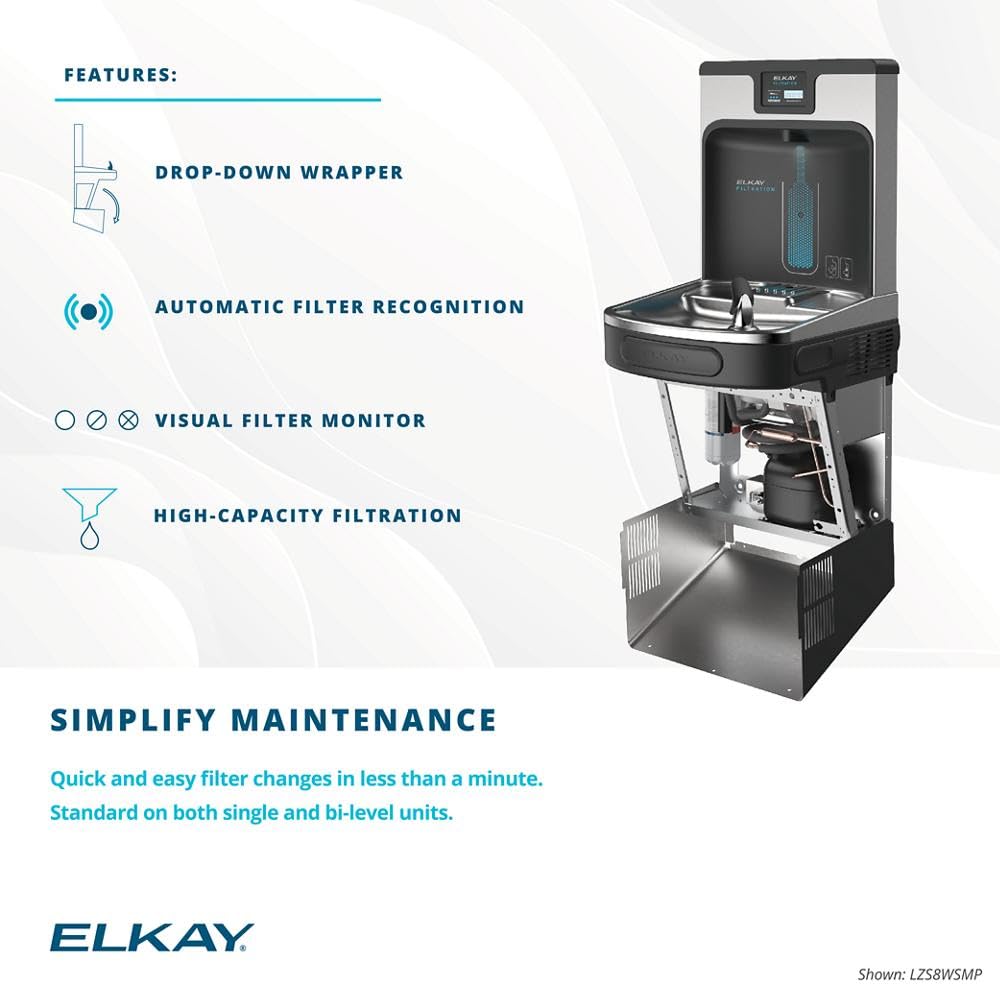 Elkay LZSTL8WSLP Enhanced Bottle Filler & Bi-Level ADA Cooler Refrigerated Light Gray Granite High Capacity Lead Drop Down Wrapper