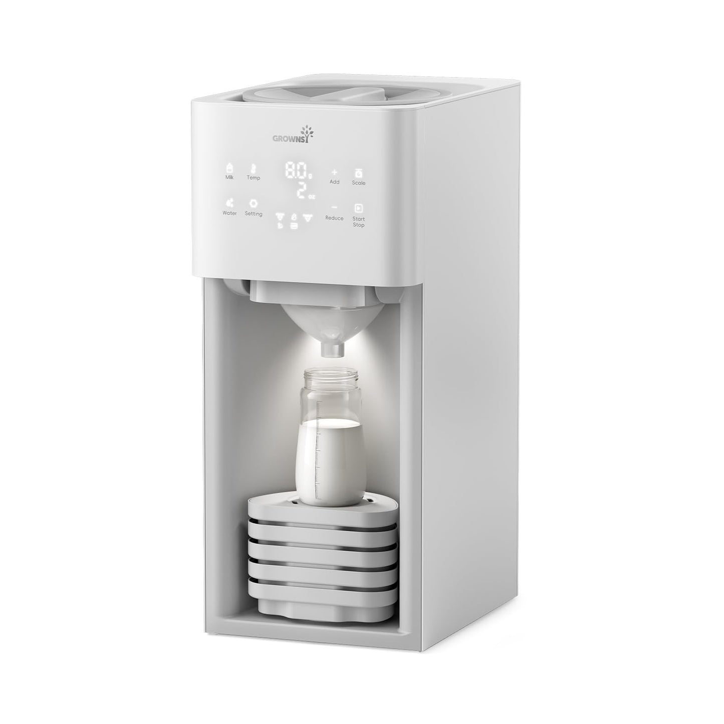 GROWNSY Baby Formula Maker, Ultra-Precise Automatic Formula Dispenser, Formula Mixer with One-Touch Instant Bottle Prep, 304 Stainless Steel Tank, Fits Most Baby Bottles, White