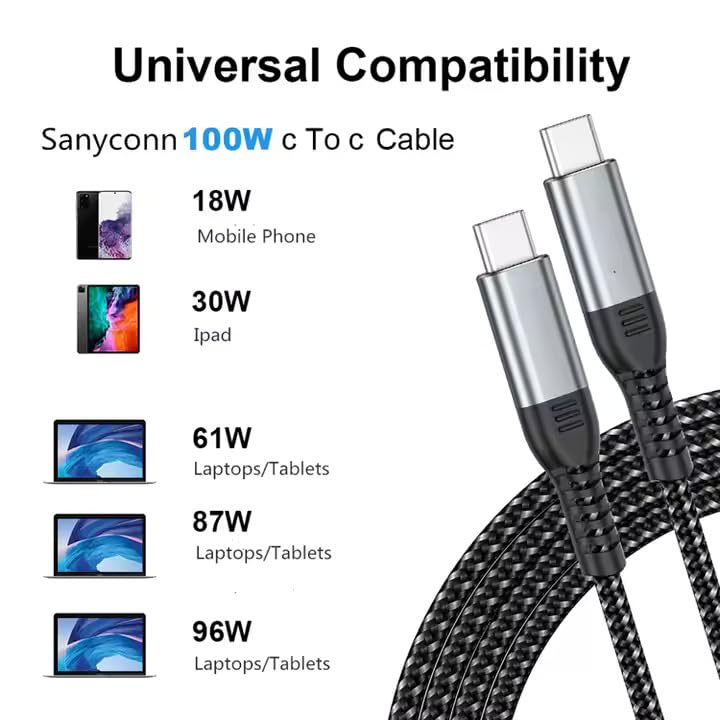 Generic 60W 3A 480Mbps 15, 3.3 (1 B&B Solutions USB-C to USB-C Fast Charger Cable, Speed for Apple iPhone iPad, Samsung