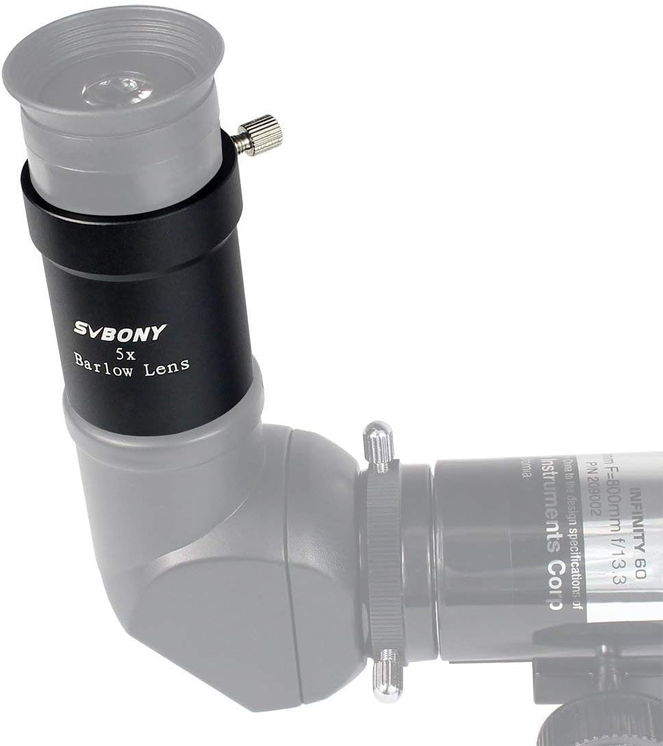 SVBONY 5X, 1.25 Inch 5X Telescope Barlow Lens Telescope Accessory, Fully Multi Coated Broadband Green Film Barlow Lens