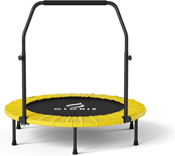 CLORIS 40in Folding Trampoline Mini Trampoline Rebounder Trampoline for Adults Fitness Trampoline with Adjustable Foam Handle, with safty Padded Cover Best Gift.