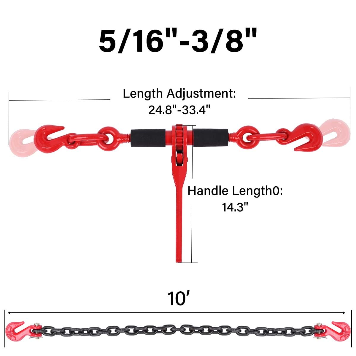 G80 5/16"(2PC*Chain and Binder Kit+4PC Hooks)