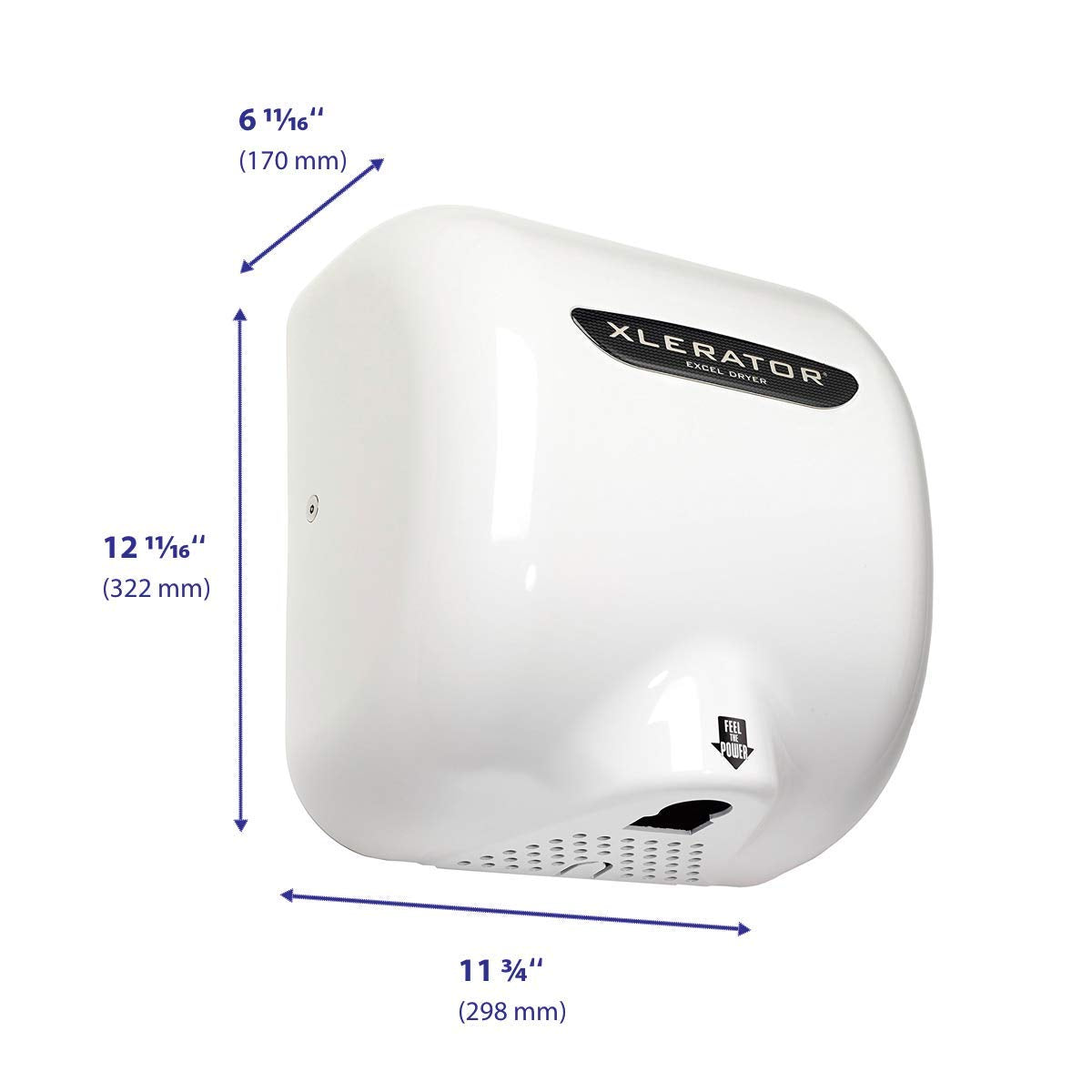 XLERATOR XL-BW Automatic High Speed Hand Dryer with White Thermoset (BMC)Cover and 1.1 Noise Reduction Nozzle, 12.5 A, 110/120 V