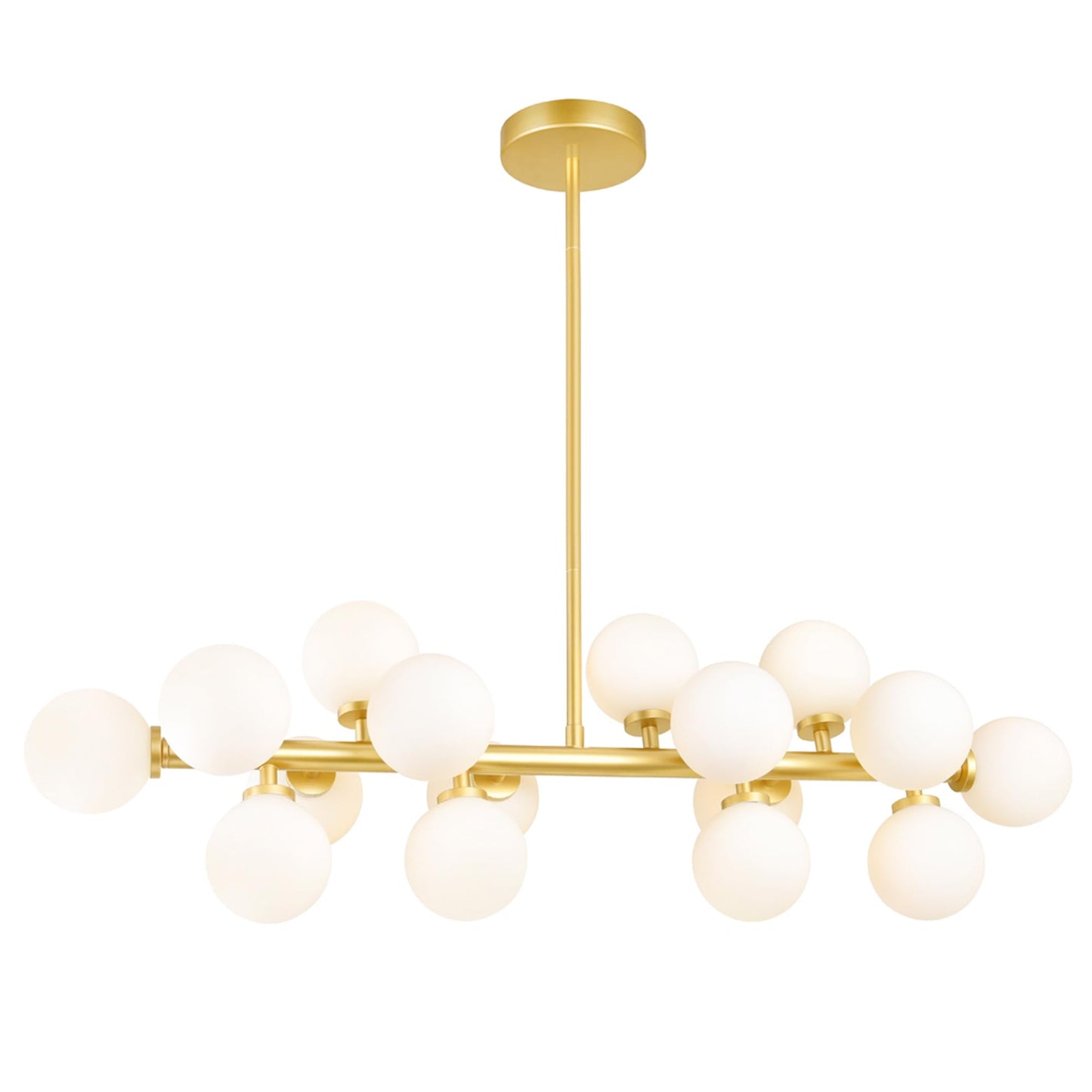 CWI Lighting 36in Satin Gold Chandelier ·16-Light Linear Design, G9 Bulb Base, LED Compatible, Frosted Glass Globes, Model 1020P36-16-