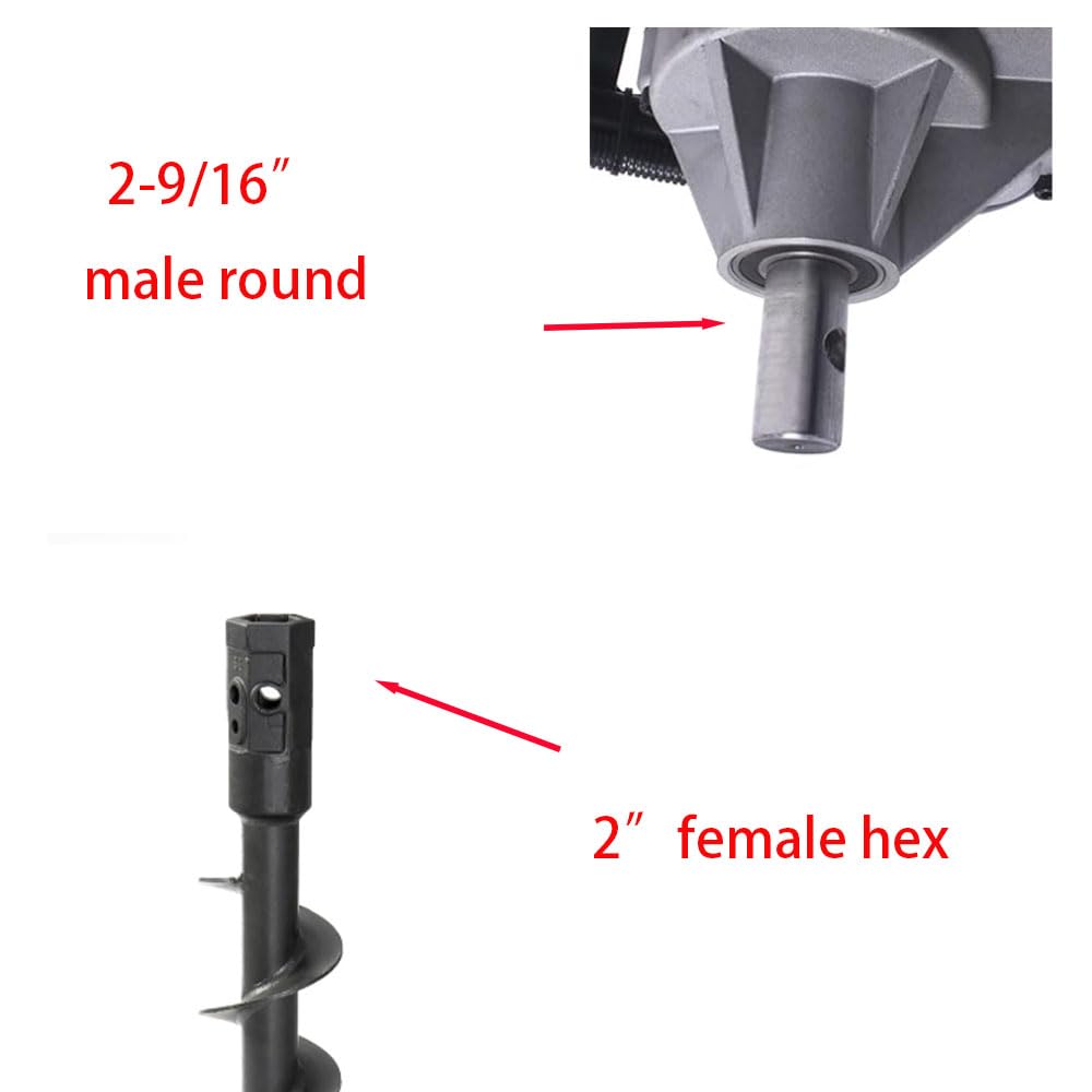 Auger Adapter 2-9/16 inch Female Round to 2 inch Male Hex Auger Shaft Bit Adapter Conversion Bolt Pin Auger Attachments