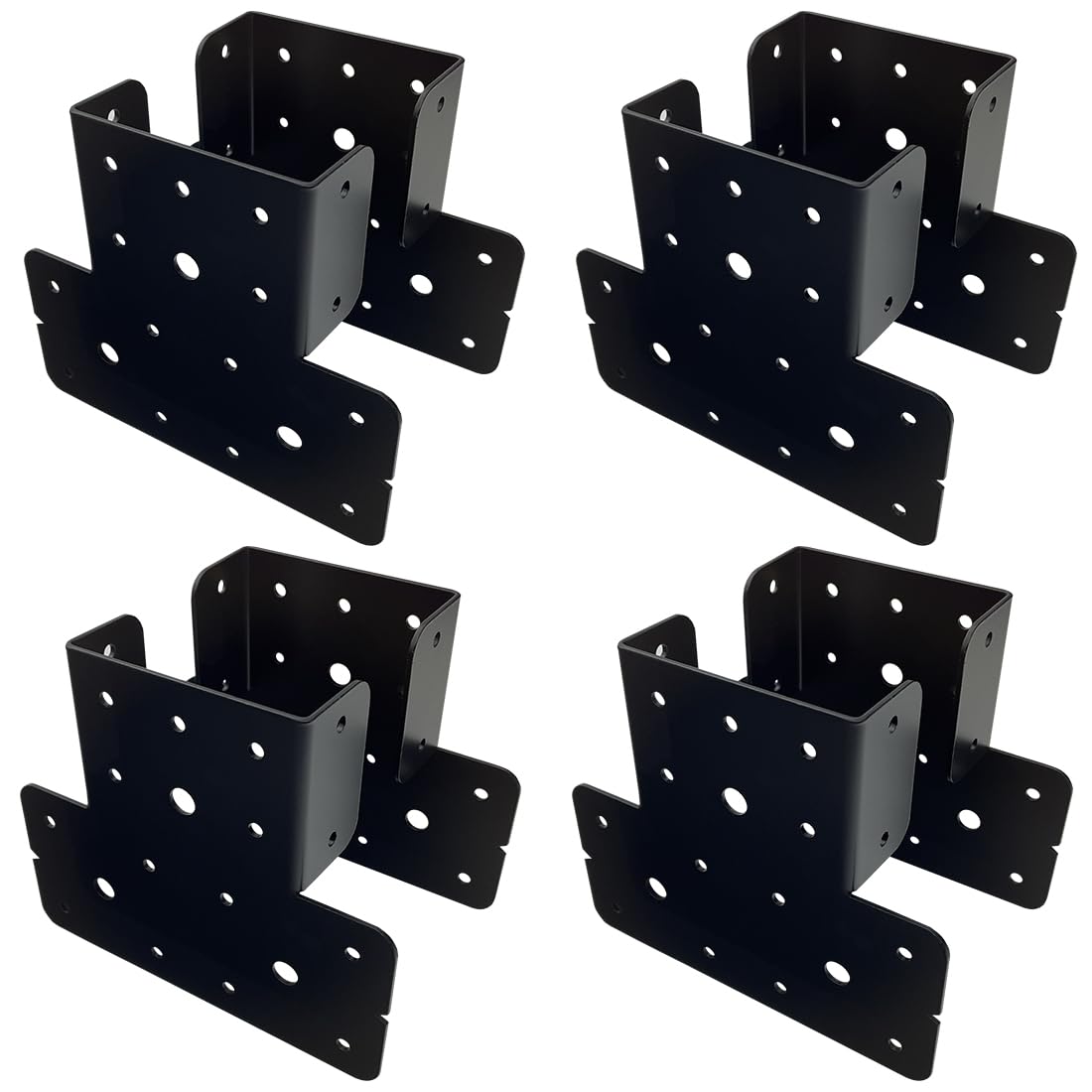 4 Set(8pcs) 4x4 T Post to Beam Connector Roof Tie Steel Brackets,Adjustable T Post Cap pergola Hardware Bracket,roof Anchor Joist Hanger for Wood Posts ,Thickness 2 mm and Black