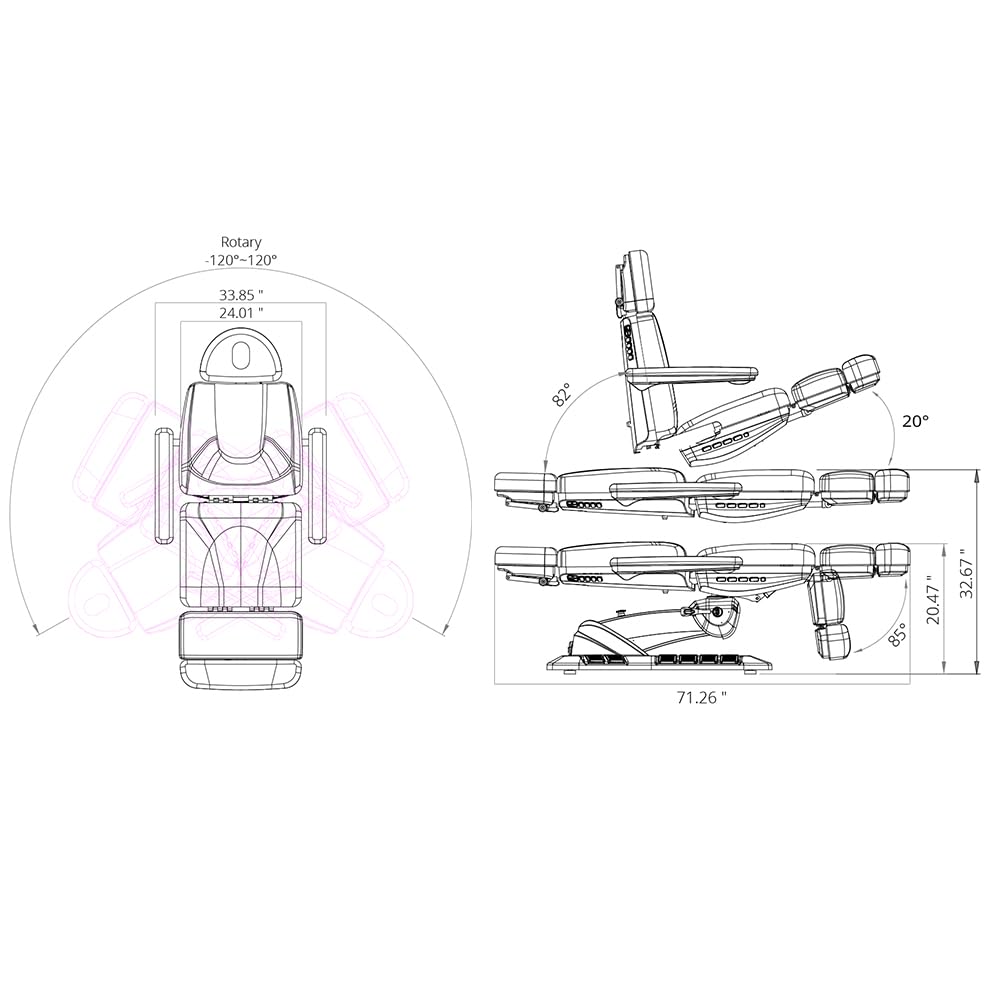 Beauty Spa Medical Treatment Chair 4 Motor Electrical Facial Medical Spa Tables with Rotating Seat AURORA