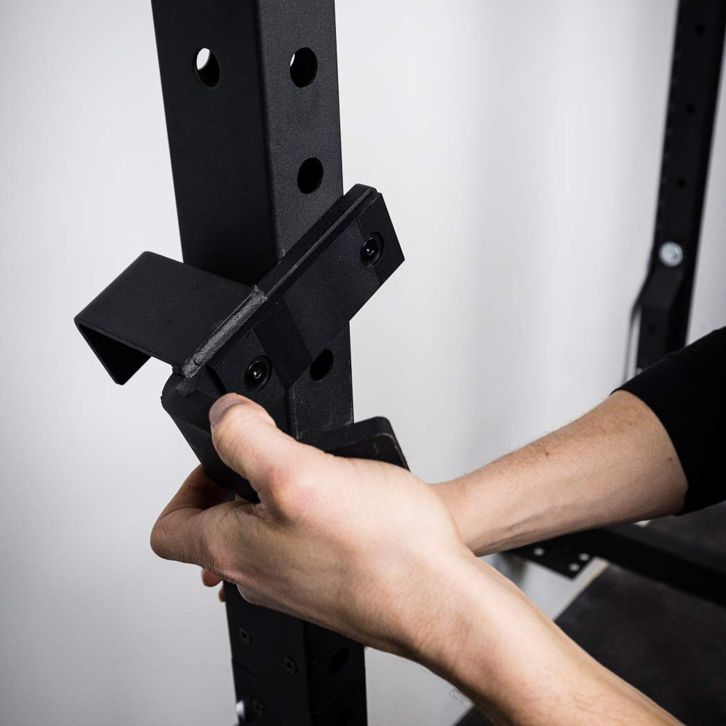 PRx Performance 2x3 J-Cup Pair, 5/8" Hole Squat Racks, 1,000lb Heavy Duty J-Hook, Black Powdercoated Steel & UHMW Protection for Barbell Knurling