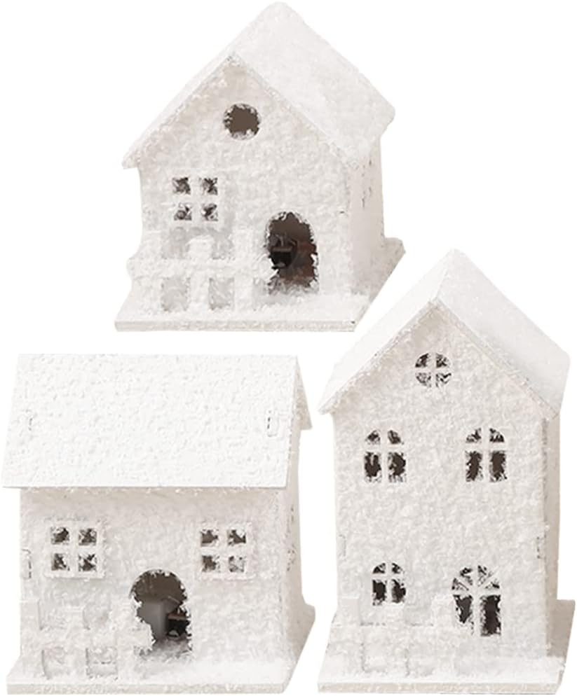 TOYANDONA LED Lighted Christmas Village Houses - 3Pcs Wooden Tabletop Decor for Holiday Display