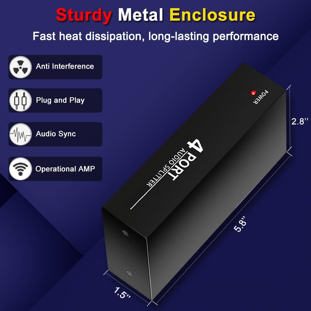 FlyroadUp 3.5mm 1 4 Aux + RCA L/R Audio Splitter in Out Stereo Analog Audio Distributor Box