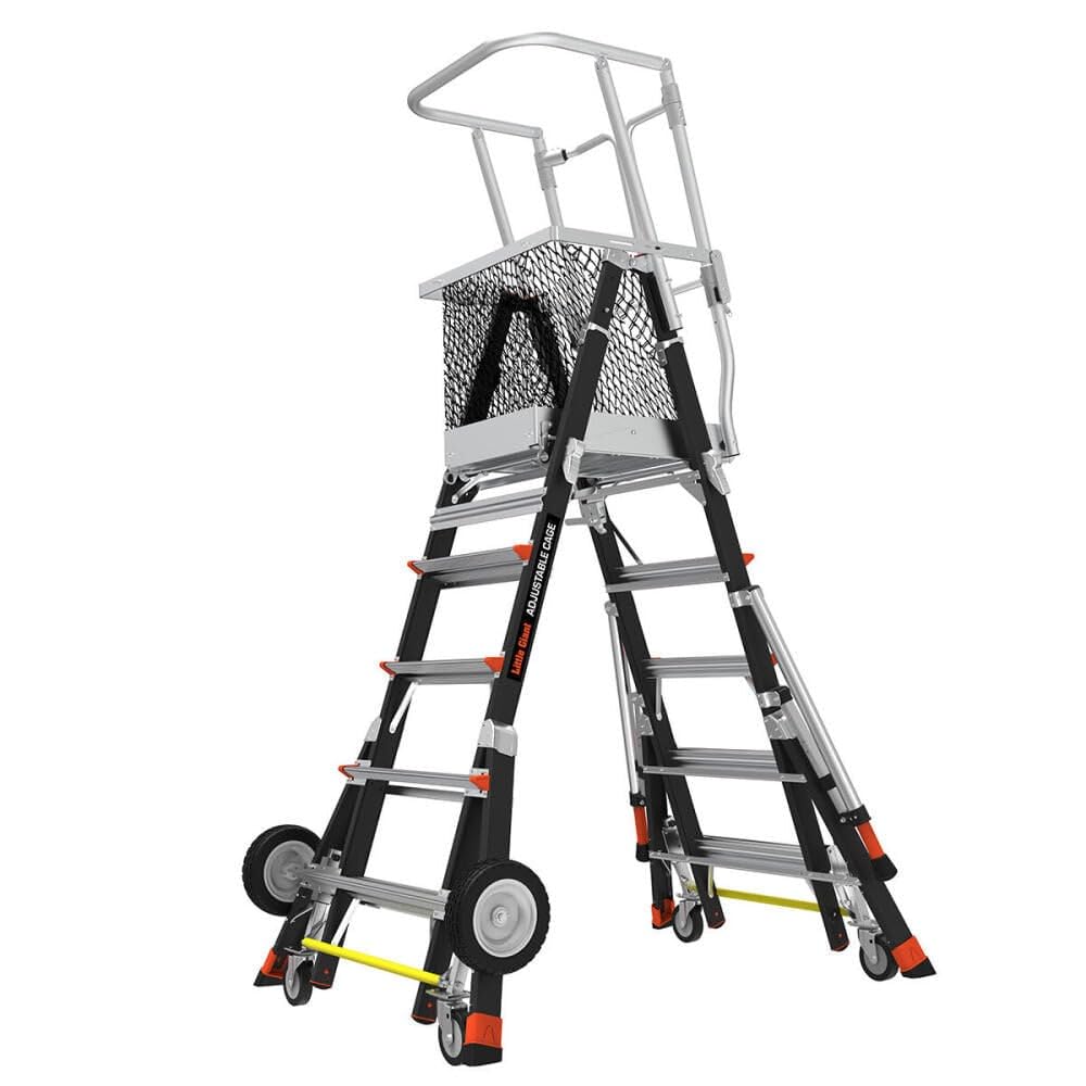CAGE-Adjustable CAGE, 5'-9' Model - ANSI Type IAA - 375 lb Rated, Fiberglass Adjustable Enclosed Elevated Platform with All-Terrain Wheels and Wheel Lift