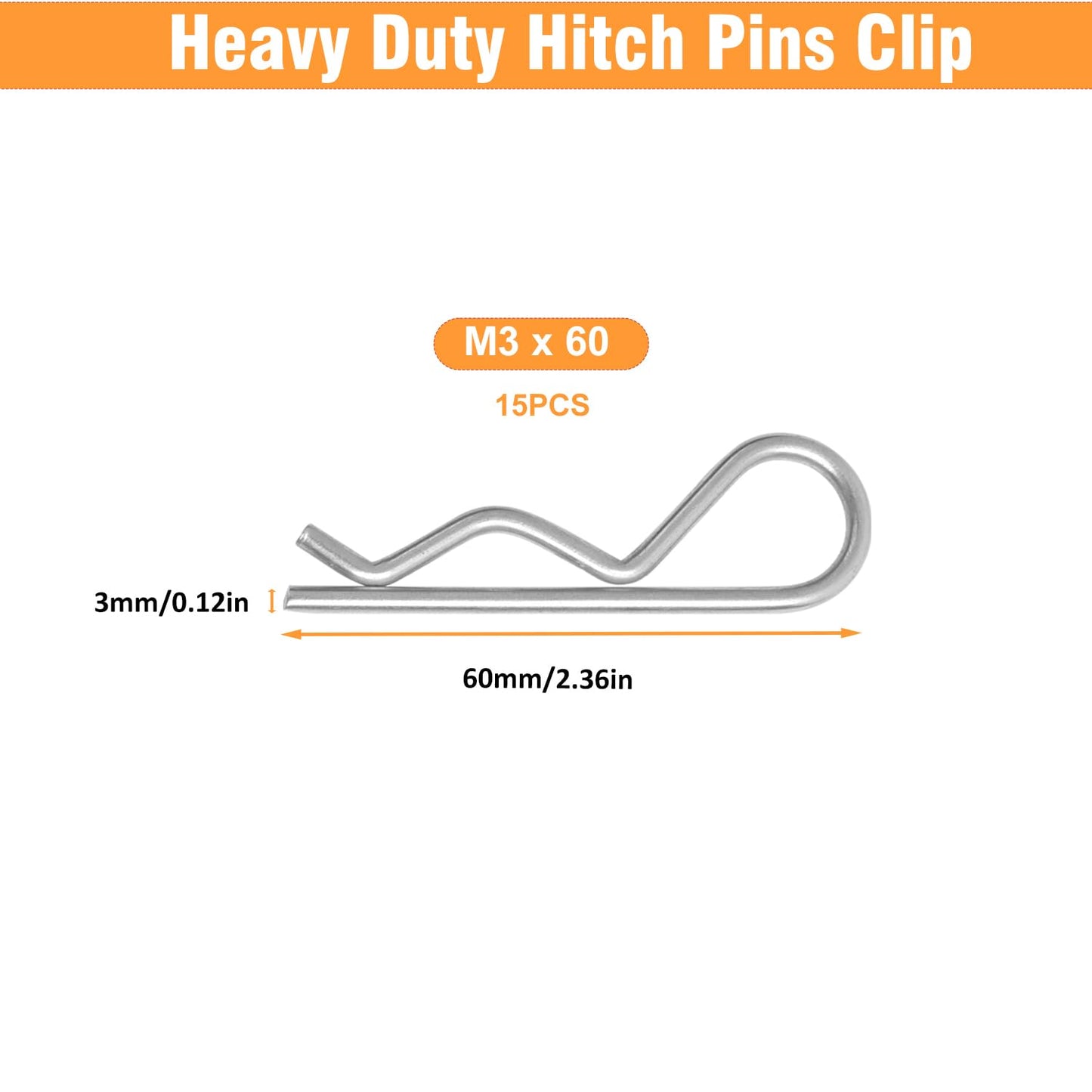 15 Pcs Heavy Duty Cotter Pins,Hitch Pins Clip R Clips Spring Retaining Wire Hair Pins Kotter Pin Strong Spring Tension Large Hardware Pins for Trailer Tractors Mower Carts Truck Pin Clip M3x60mm