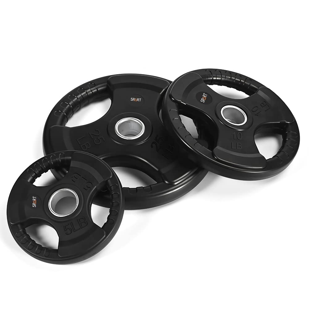 SPART Weight Plate 2-Inch Rubber Coated Olympic Grip Plate for Barbell,Solid Cast Iron Weight Plates in Pairs or Single for Strength Training,Weightlifting,Crossfit,Home Gym, 10LB, Pair