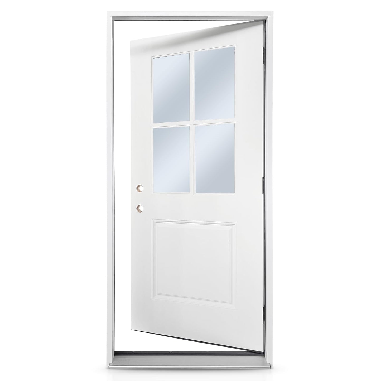 36 x 80 Inch Prehung Fiberglass Front Door, 4-Lite Clear Glass, White Primed Exterior Entry Door, All-Weather Resistant, Right Hand Inswing