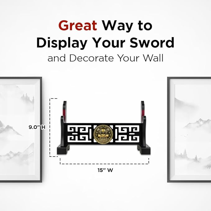 Logest Sword Stand - 4 Tier Options Available - Crafted Using Wood Katana Holder - Furnished in Black With a Gold Lion?™s Head - Desirable Sword Display Gift Option - Sword Holder Katana Stand (1-Tier)