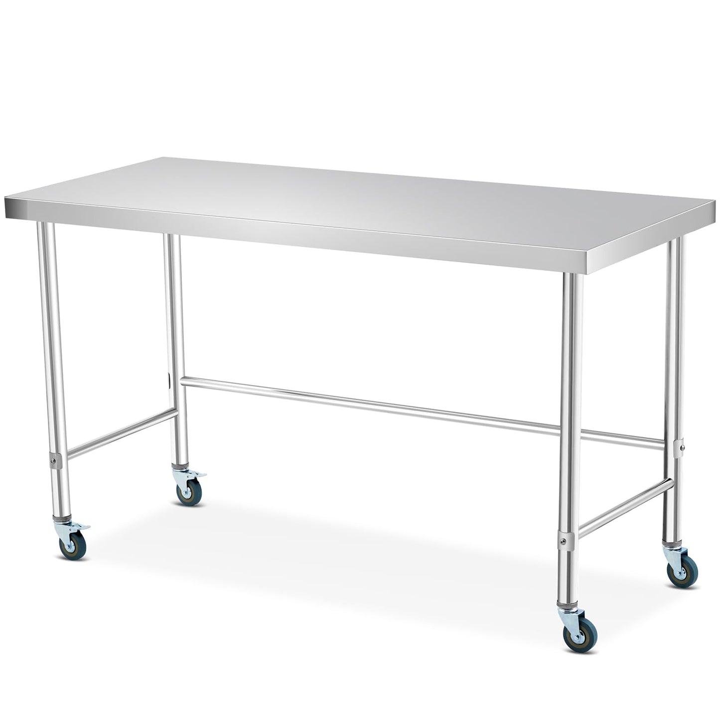 GarveeTech Stainless Steel Table Without Bottom Shelf 60x24 in with Wheels, Commercial Home Kitchen Prep Work Table with Open Base