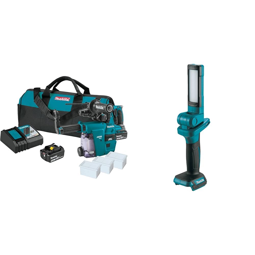 Makita XRH011TWX 18V LXT Lithium-Ion Brushless Cordless 1" SDS-PLUS Rotary Hammer Kit, w/HEPA Dust Extractor Attachment (5.0Ah) with bonus 18V LXT Lithium-Ion Cordless 18 L.E.D. Flashlight