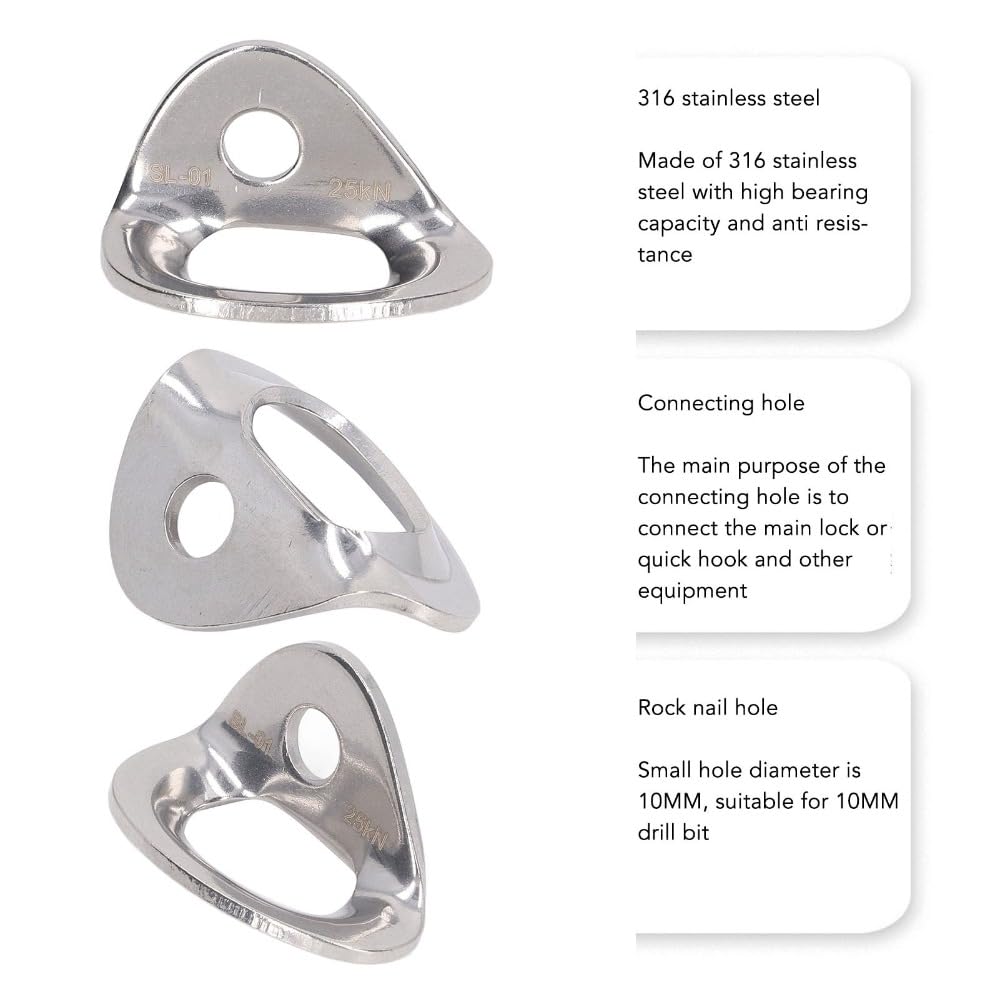 3Pairs Stainless Steel Climbing Bolt Hanger Set 25KN Climbing Bolts Hanger with Expansion Screws Climb Fastening Safe Fixed Point for Mountaineering
